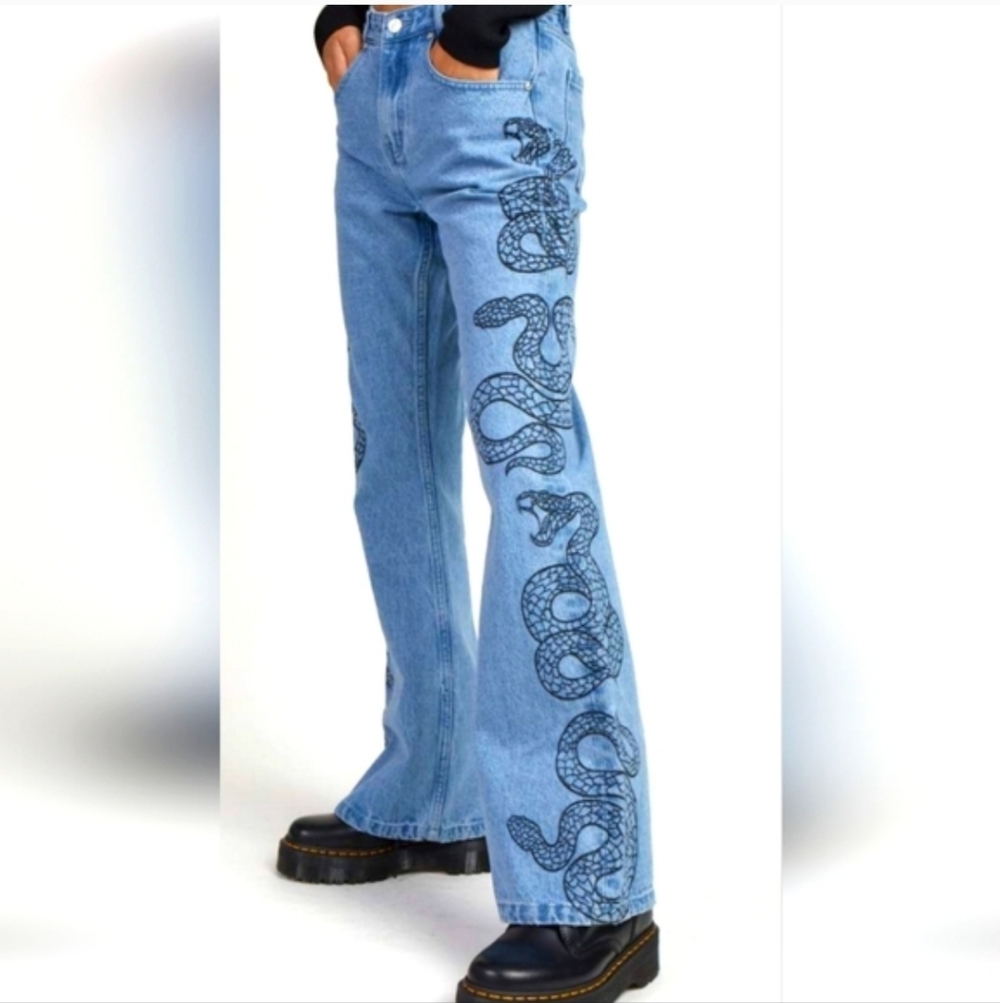 Milk It Snake Print Flare Jeans Size 24